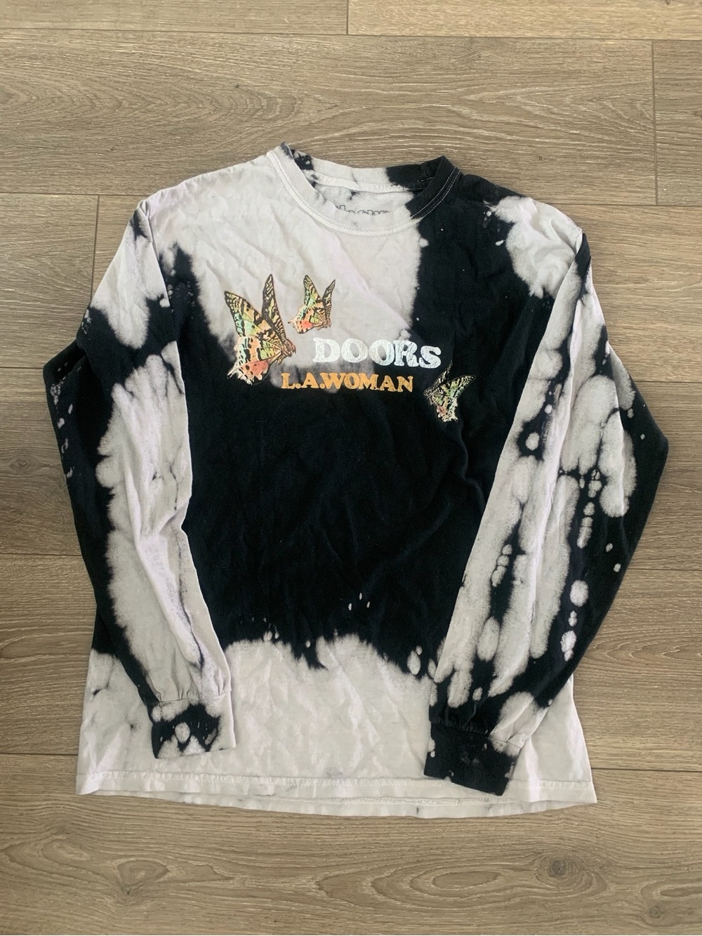 The Doors Black White Tie-Dye Long Sleeve L.A. Woman Graphic Band Tee Small